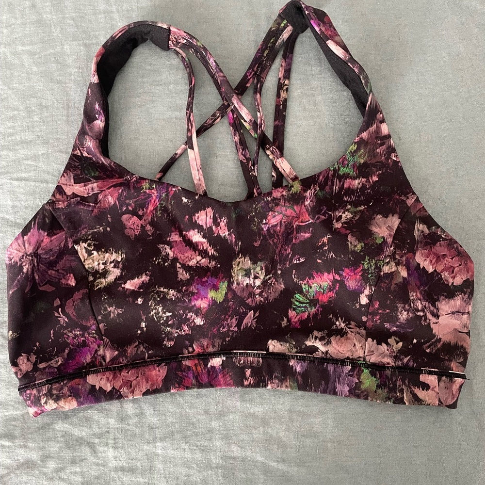 Floral Print Strappy Sports Bra by Lululemon - Purple Pink